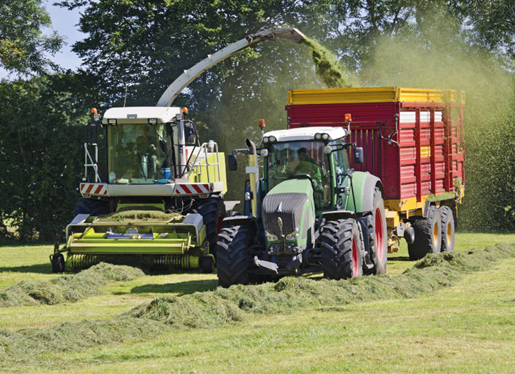 harvester harvesting hay