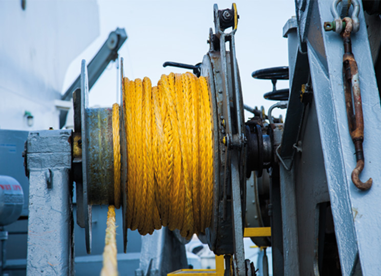 Close-up of a winch on a ship